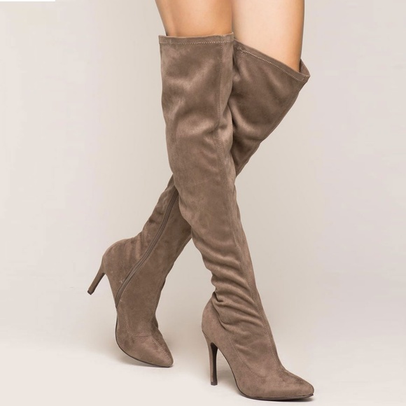 HOT Size 9 Taupe Stiletto Heel Over-The-Knee Boot - Picture 2 of 5
